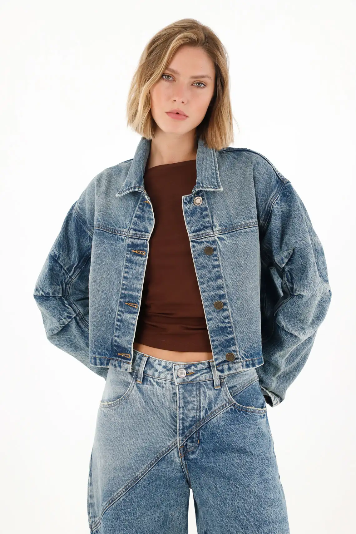 Chaqueta en denim con mangas Horseshoe para mujer