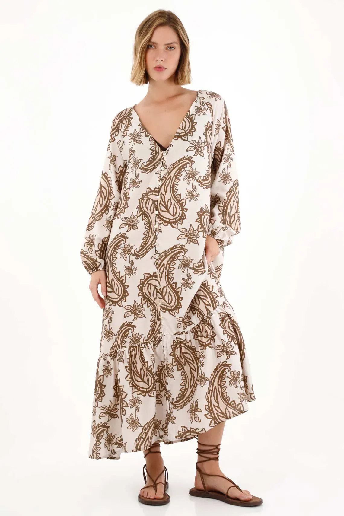 Vestido largo con detalle de boleros estampado para mujer