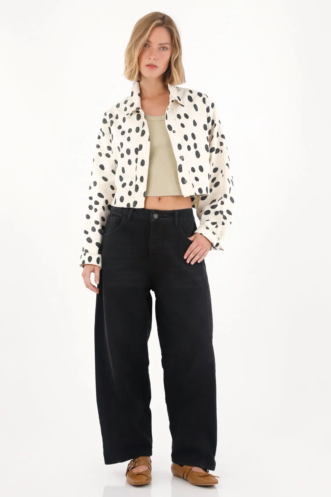 Jean Horseshoe tiro bajo negro para mujer