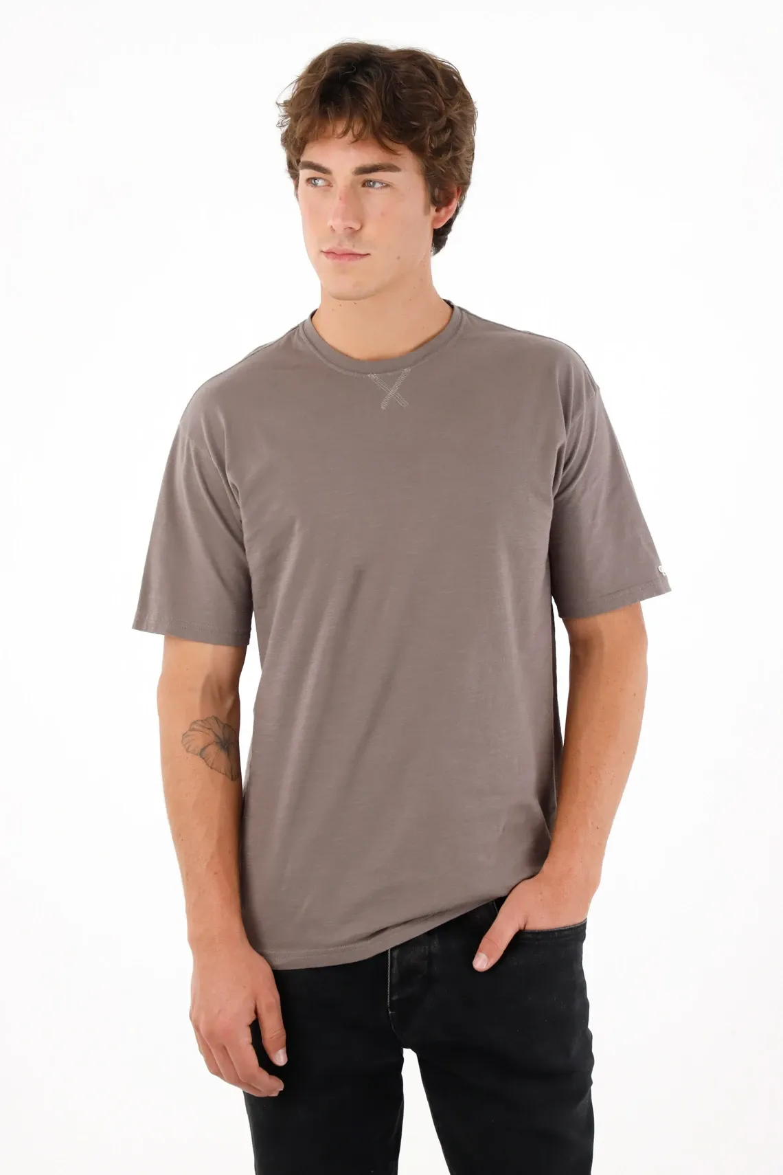 Camiseta manga corta con raqueta bordada gris para hombre