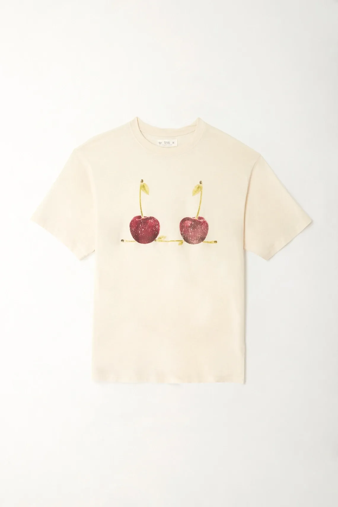 Camiseta oversized estampado cerezas crudo para mujer