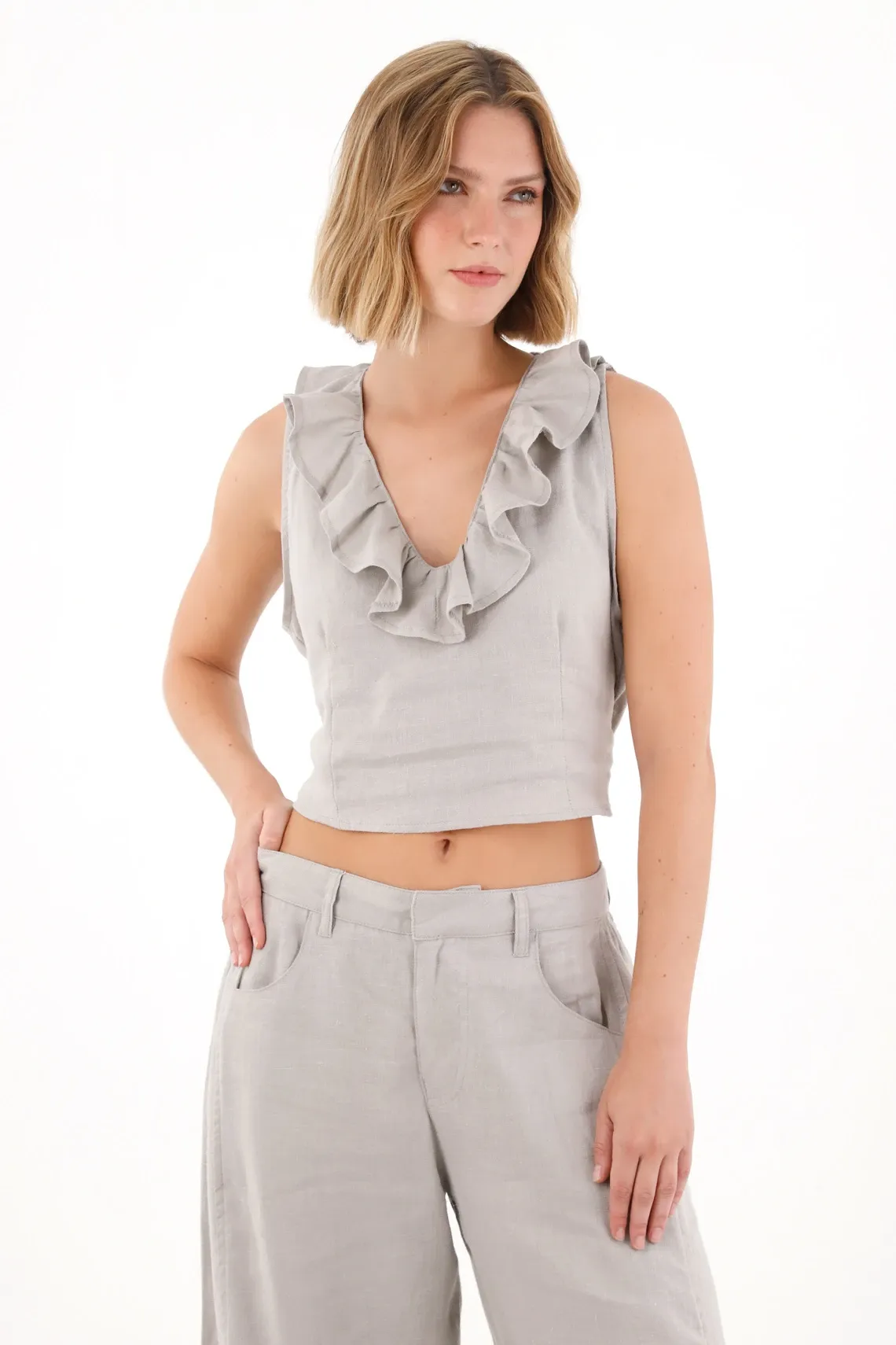 Camisa en lino con bolero gris para mujer