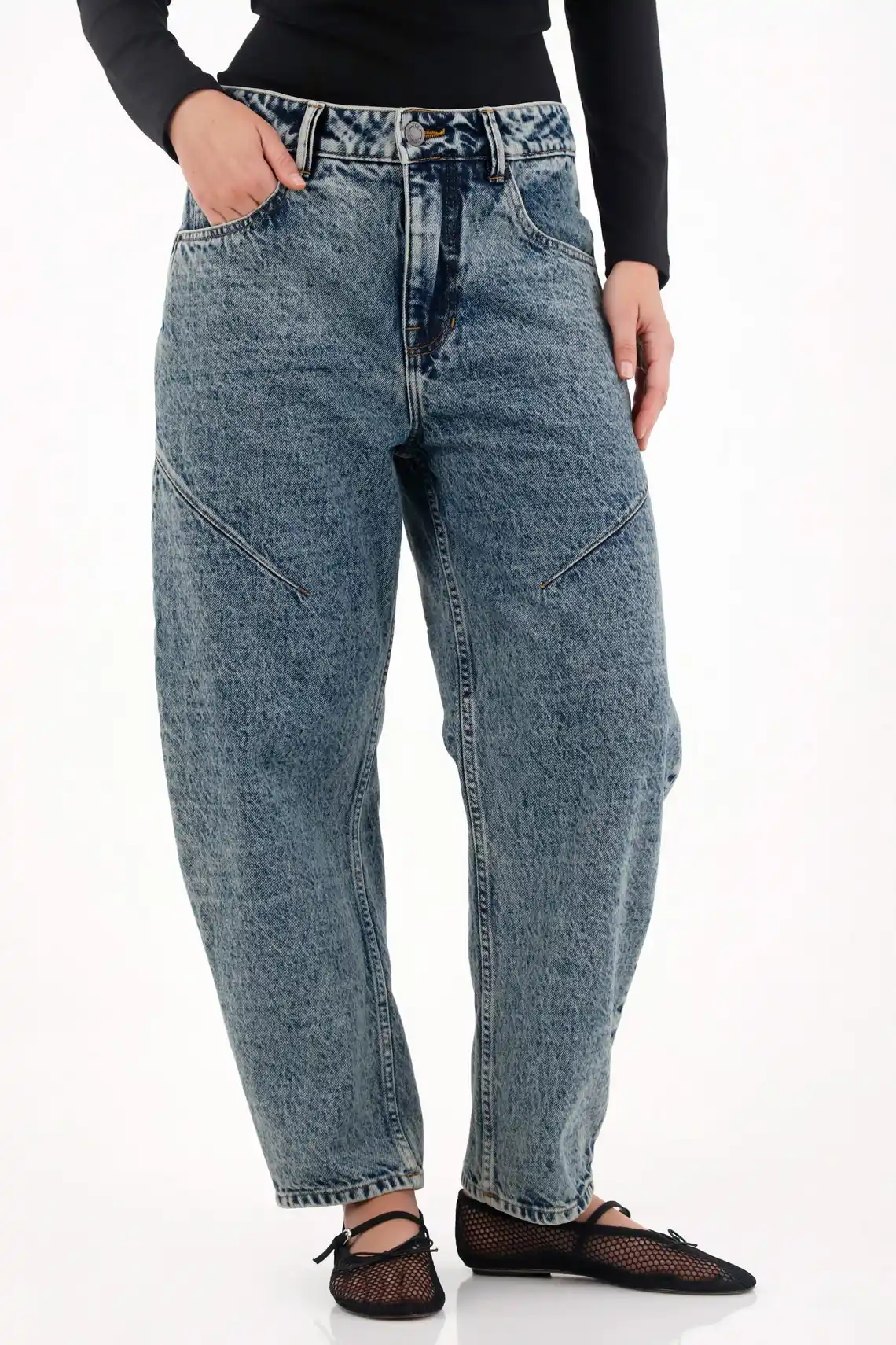 Jean Slouchy tiro bajo azul para mujer