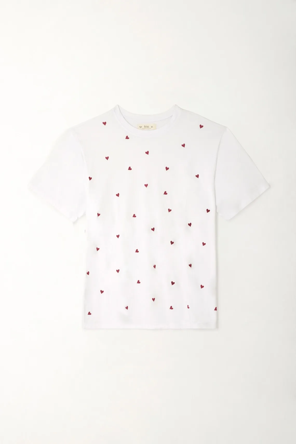 Camiseta oversized con prints de corazones blanca para mujer