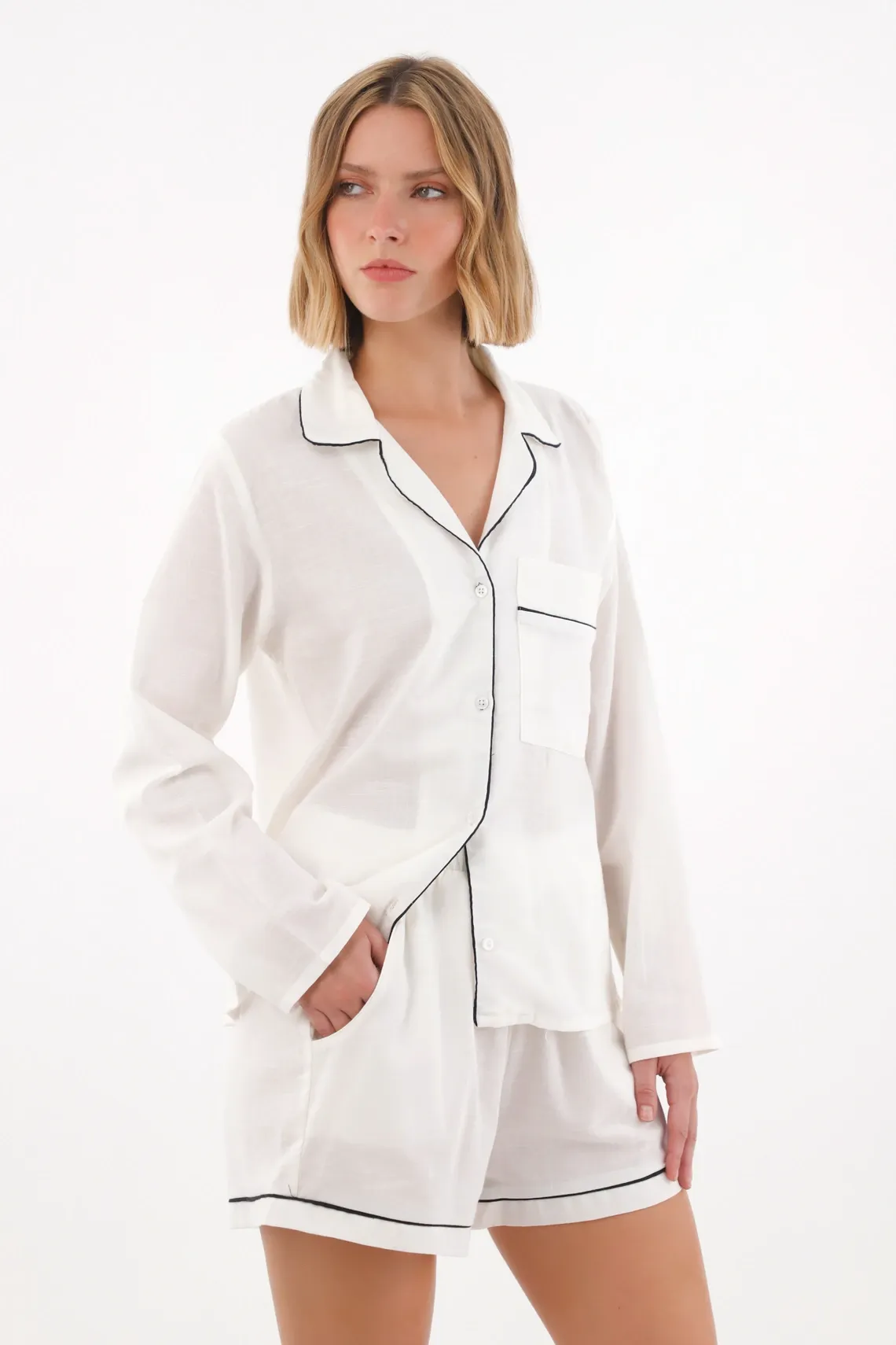 Set de pijama con short crudo para mujer