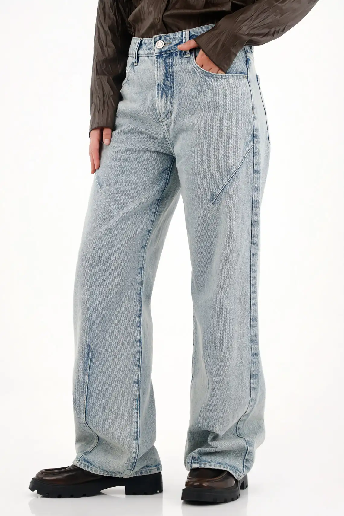 Jean Wide Leg tiro alto azul claro para mujer