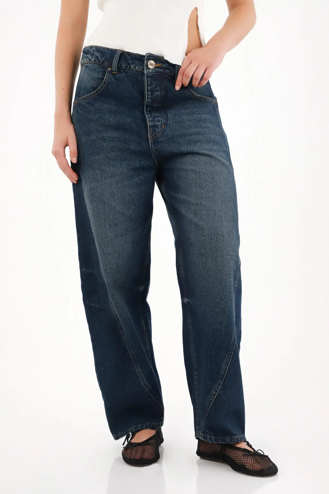 Jean Horseshoe tono azul oscuro para mujer