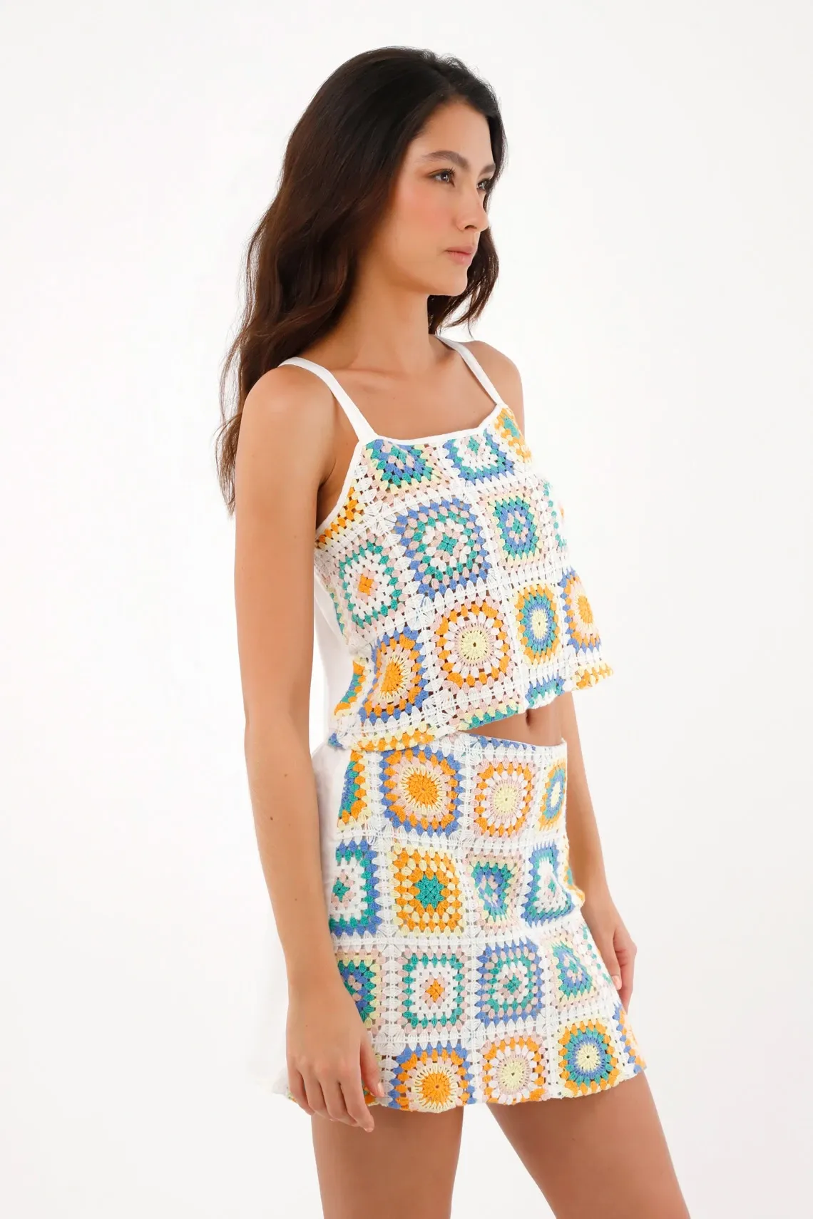 Camisa crop en tela tejida para mujer