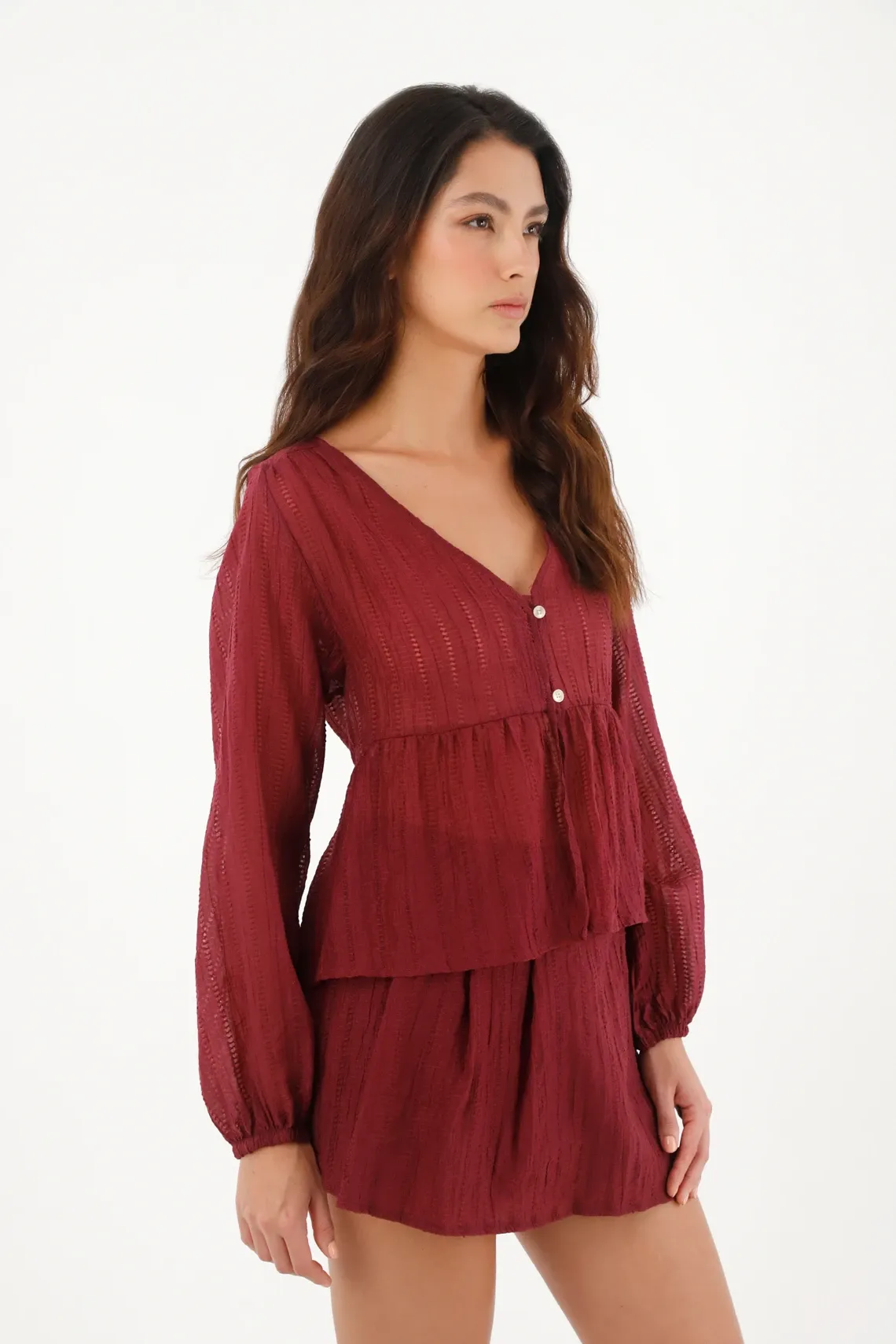 Camisa manga larga roja para mujer