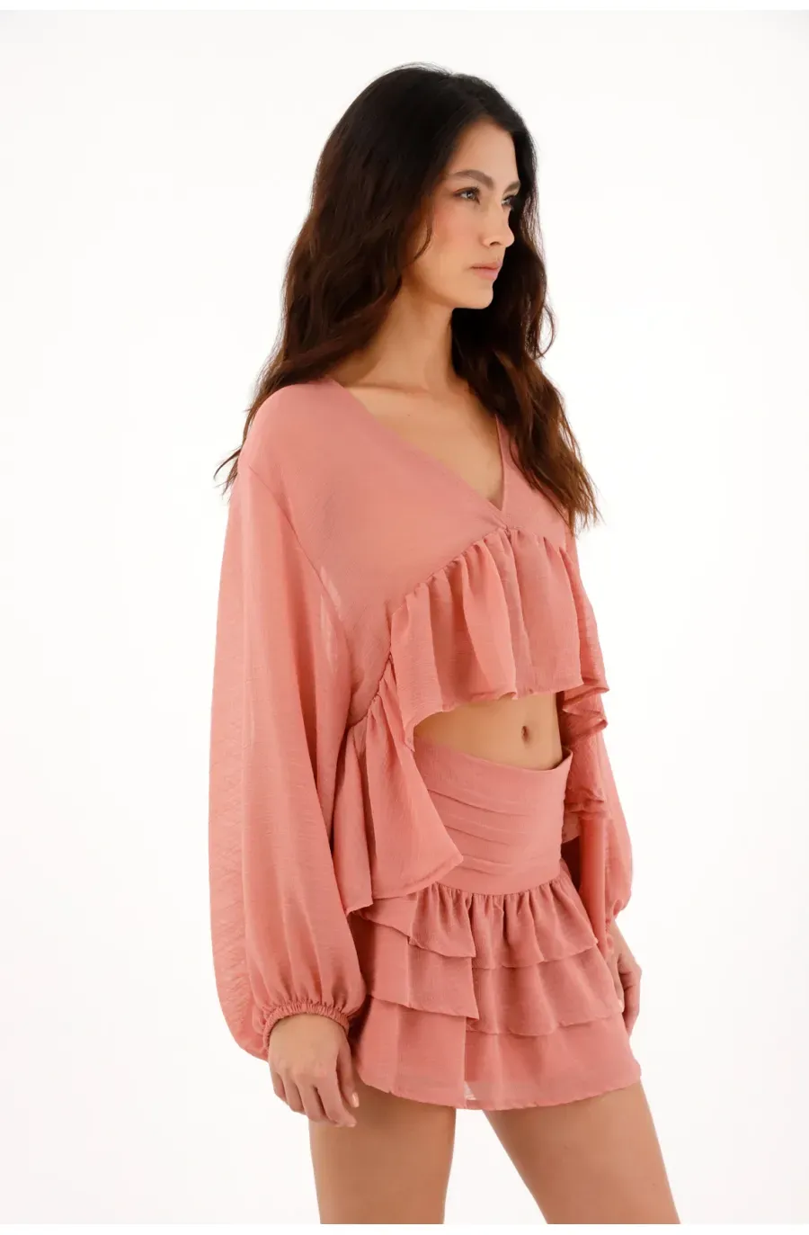 Camisa manga larga holgada rosada para mujer