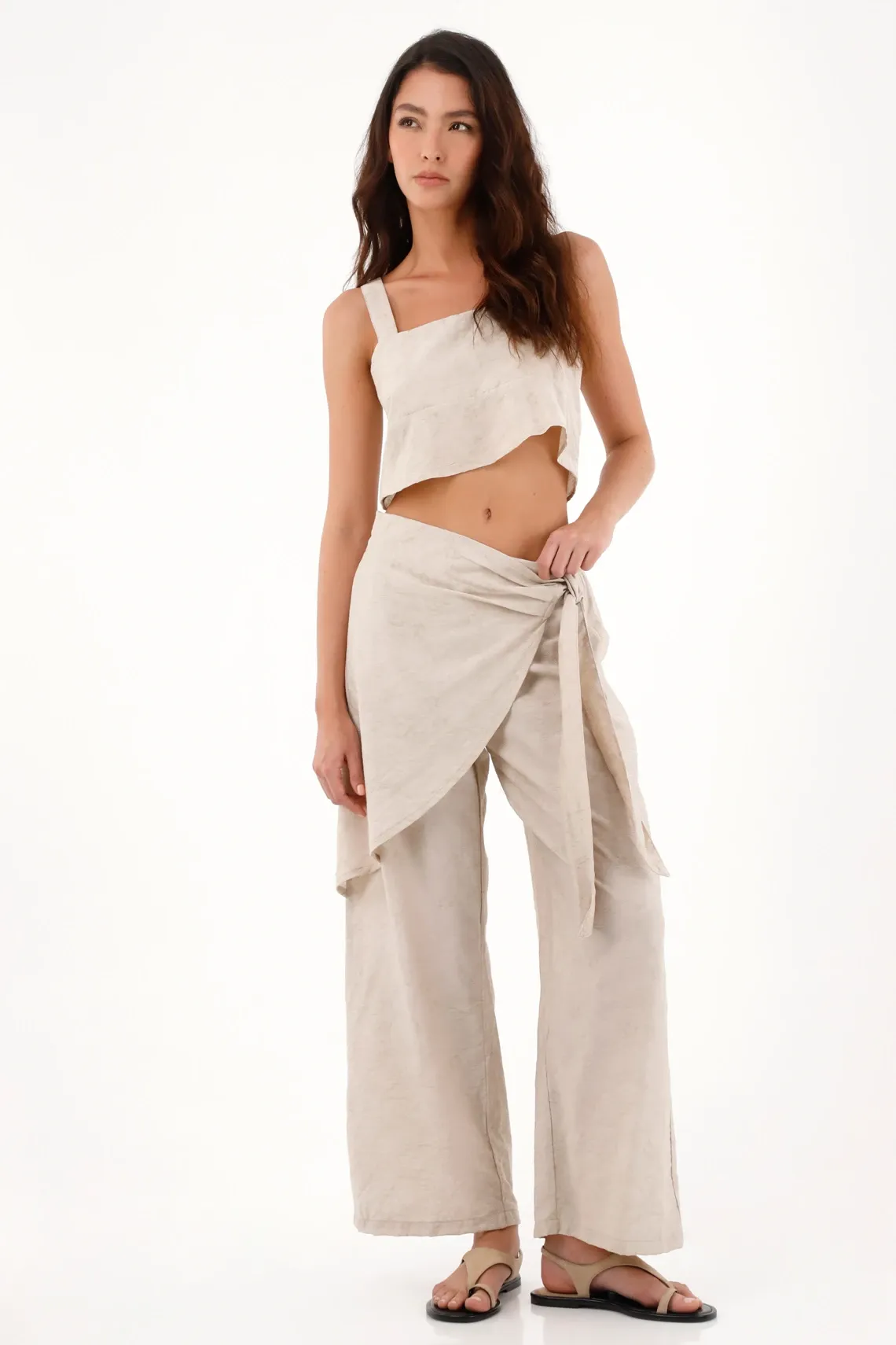 Pantalón Recto con capa superpuesta gris para mujer