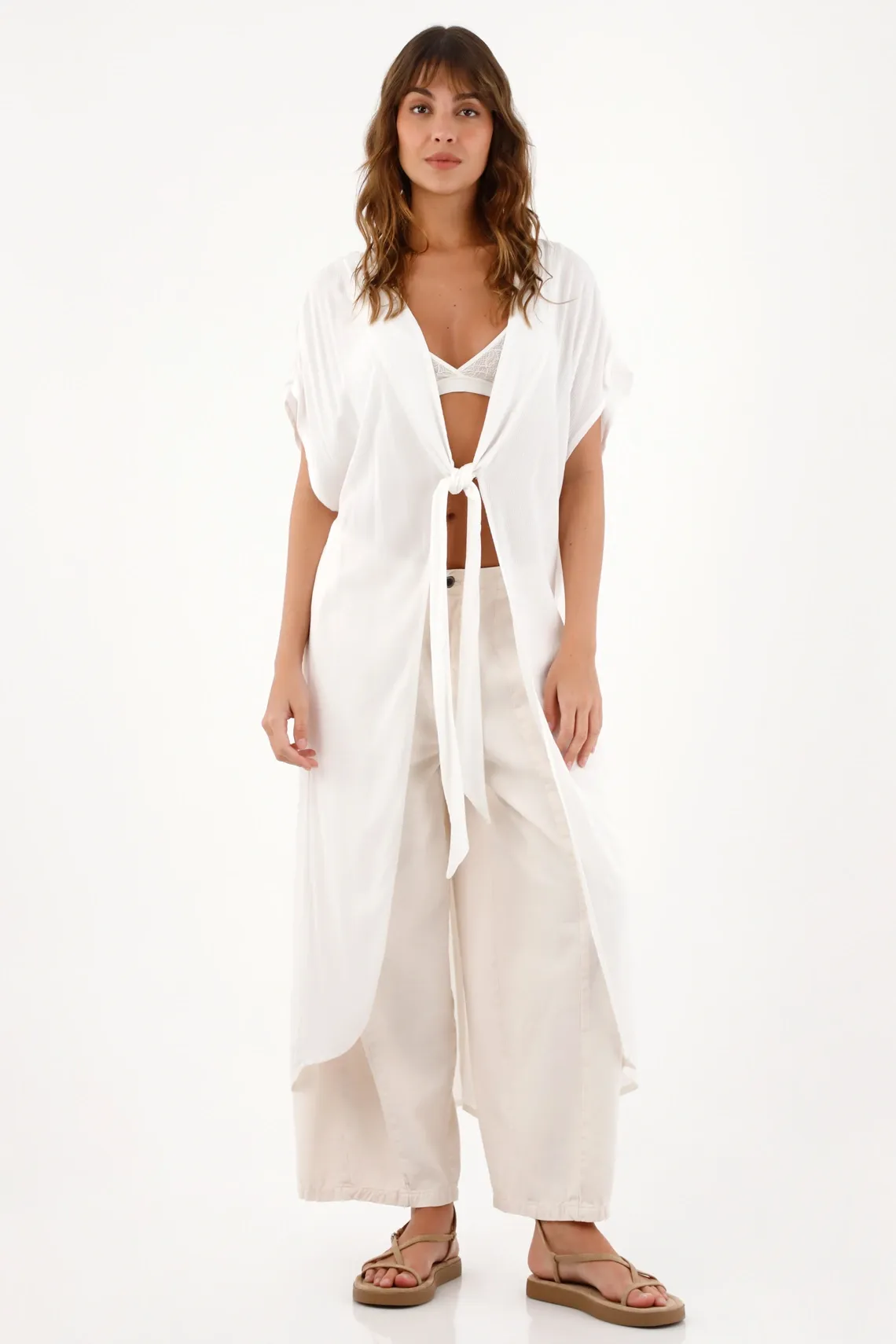 Kimono con escote en V crudo para mujer