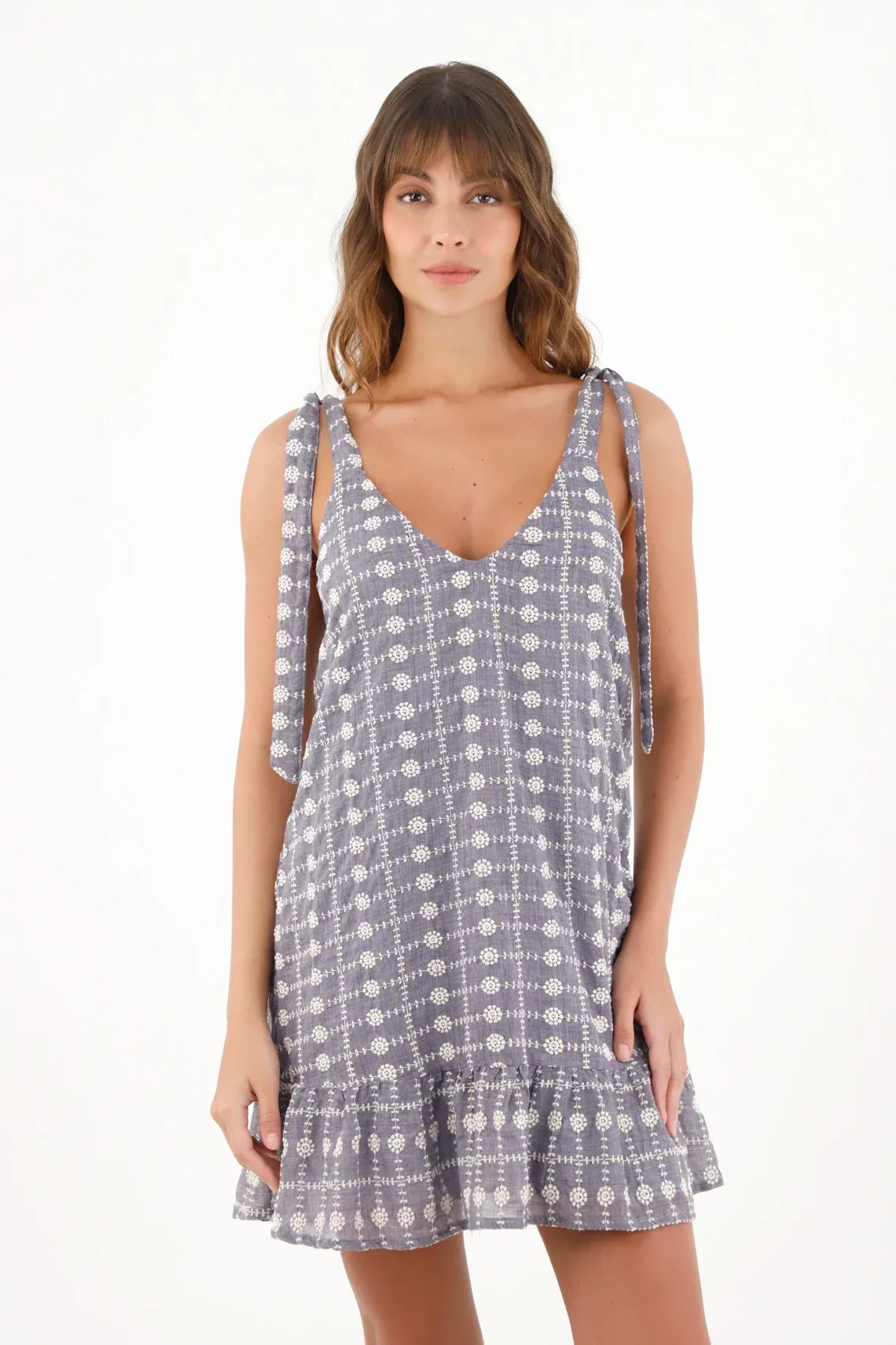 Vestido corto con escote en V morado para mujer