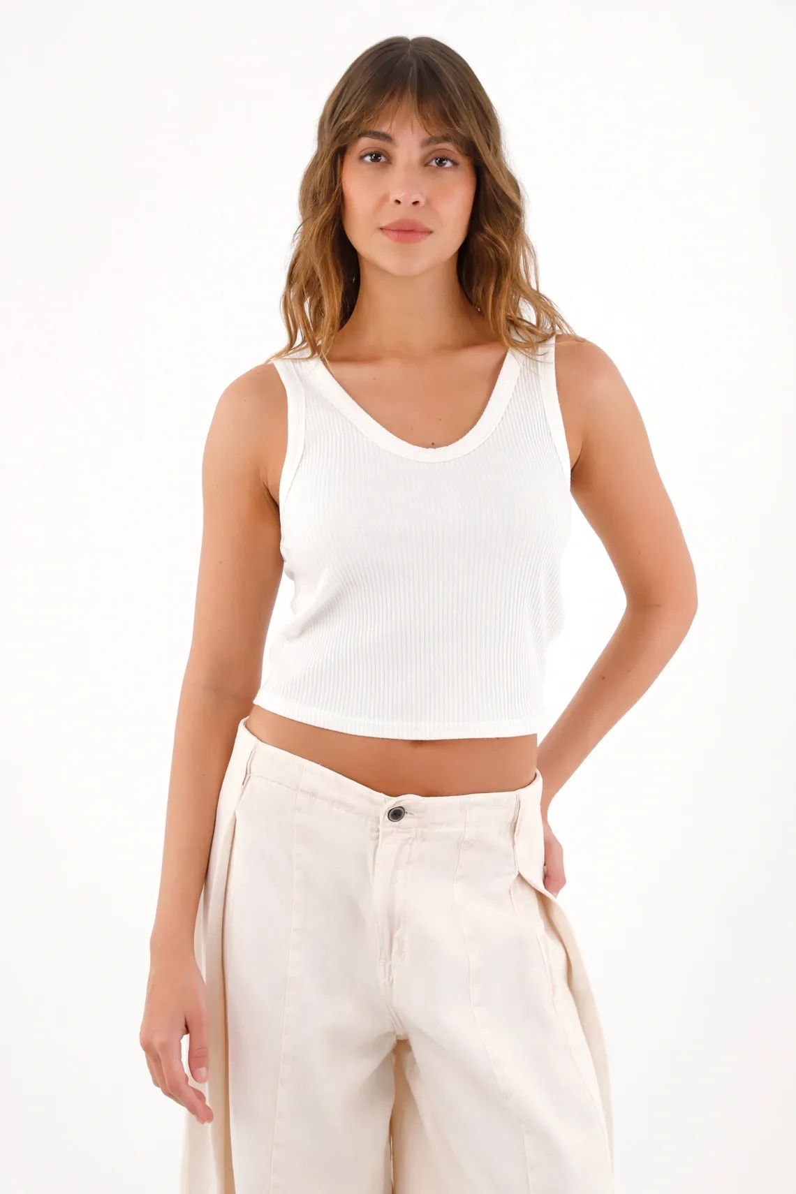 Camiseta manga sisa en rib crudo para mujer