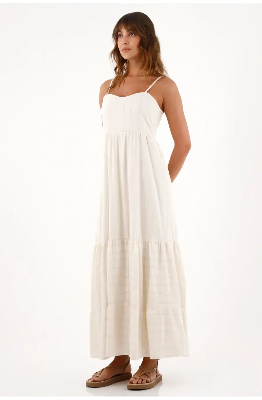 Vestido largo de tiras graduables gris para mujer