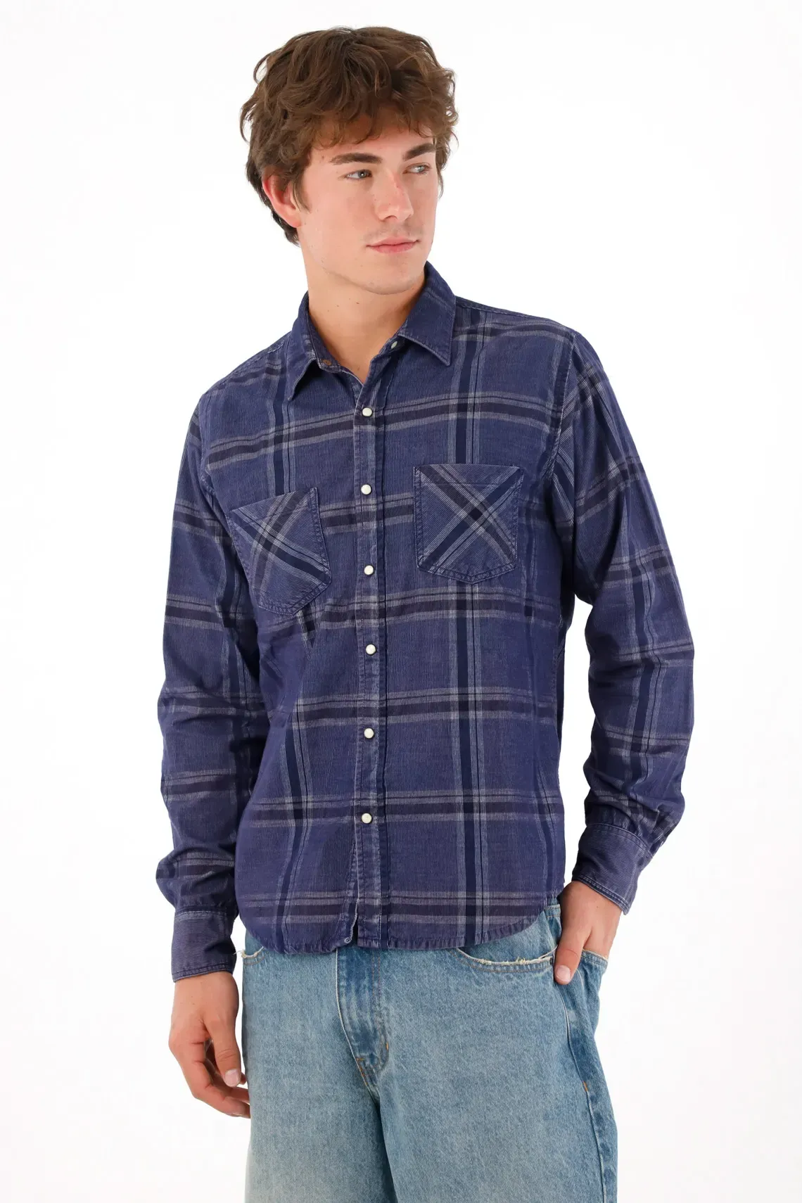 Camisa leñadora con bolsillos azul para hombre