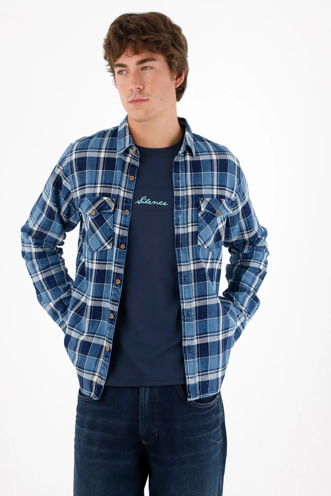 Camisa leñadora con bolsillos morada para hombre