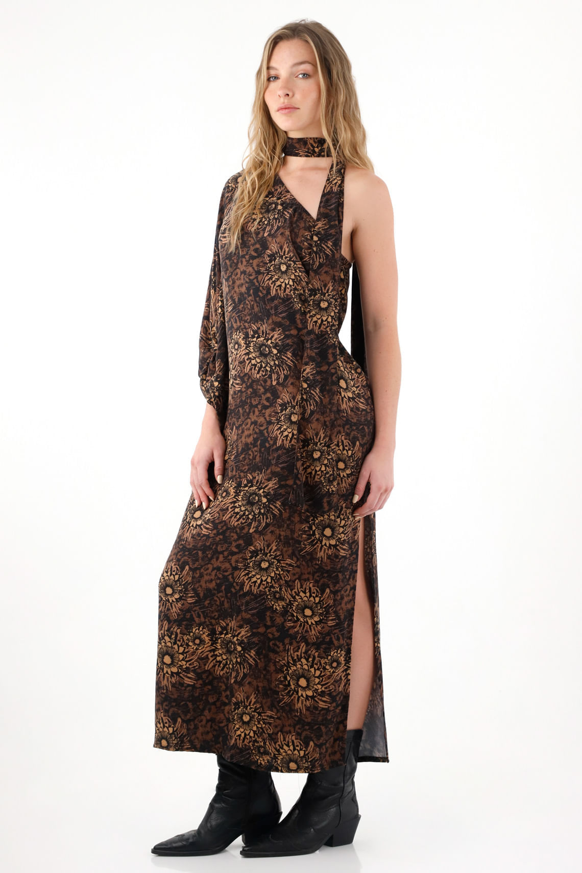 Vestido largo amplio con estampado de flores para mujer