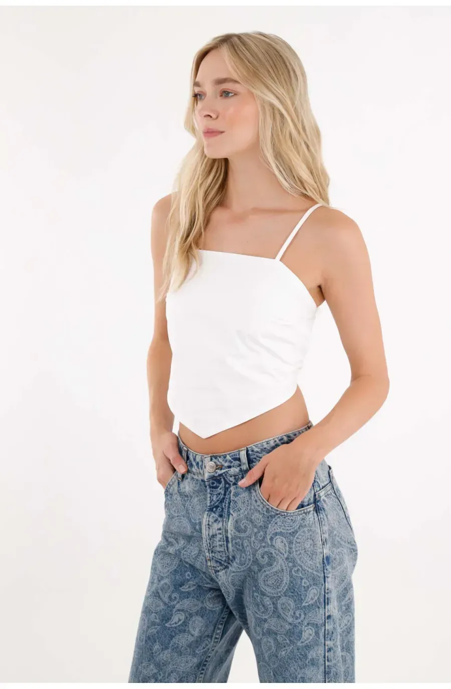 Camisa crop en popelina blanca para mujer