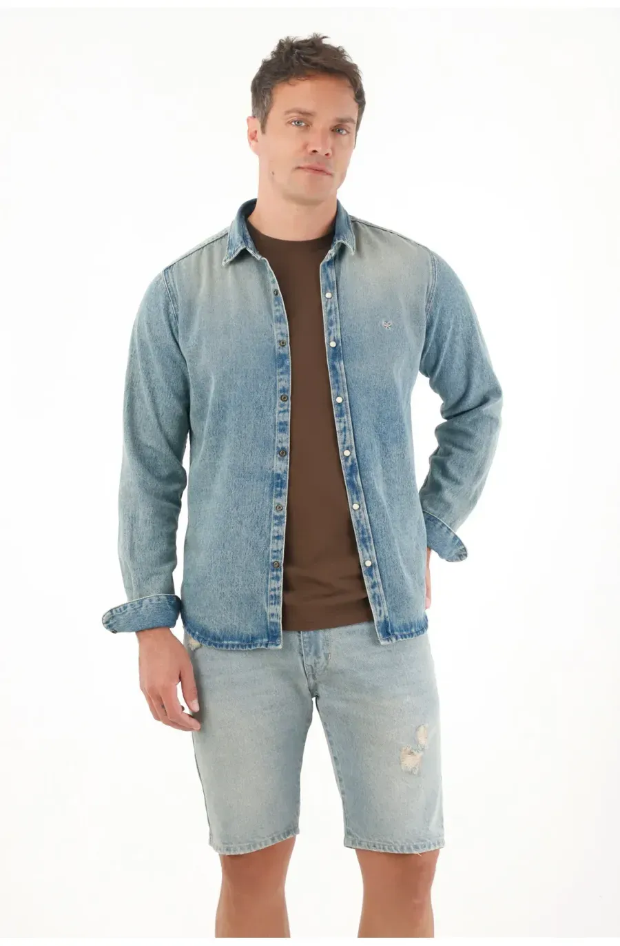 Bermuda Nudy con rotos azul para hombre