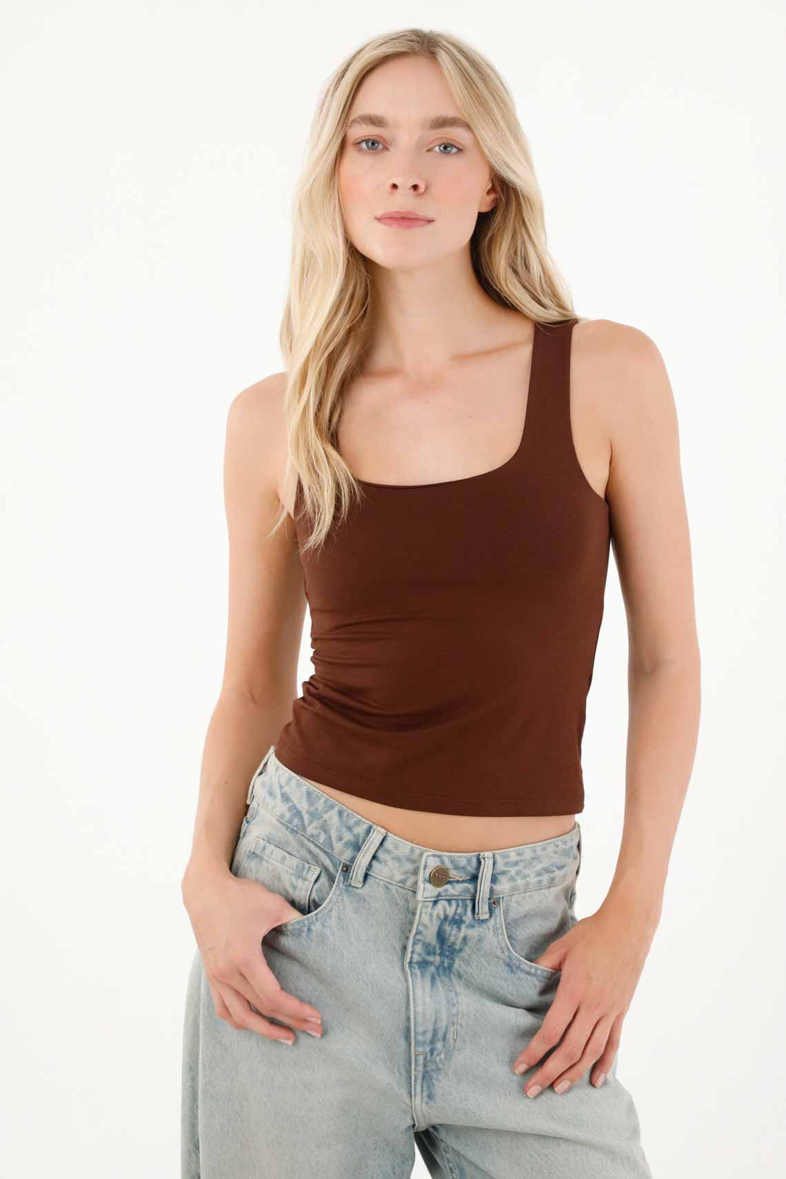 Camiseta manga sisa café para mujer