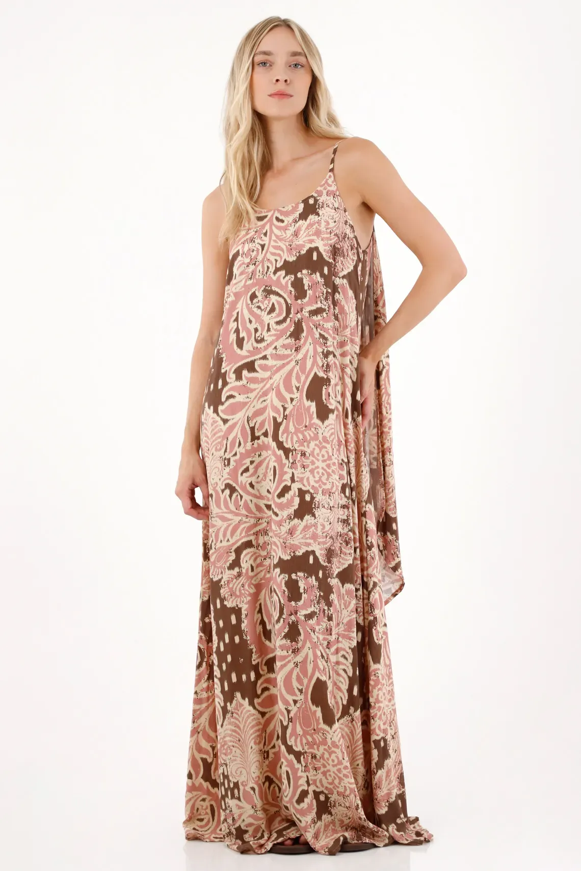 Vestido largo con escote en espalda estampado para mujer