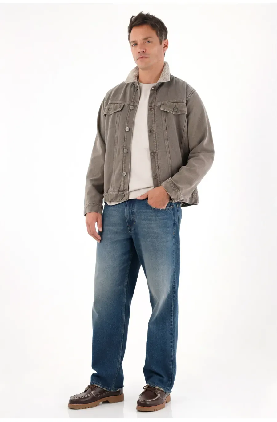 Jean Loose tiro medio azul para hombre