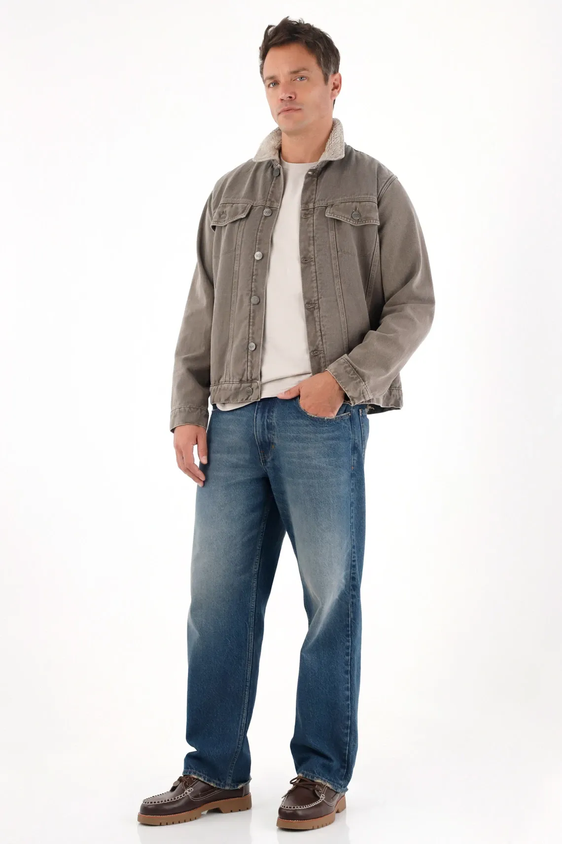 Jean Loose tiro medio azul para hombre