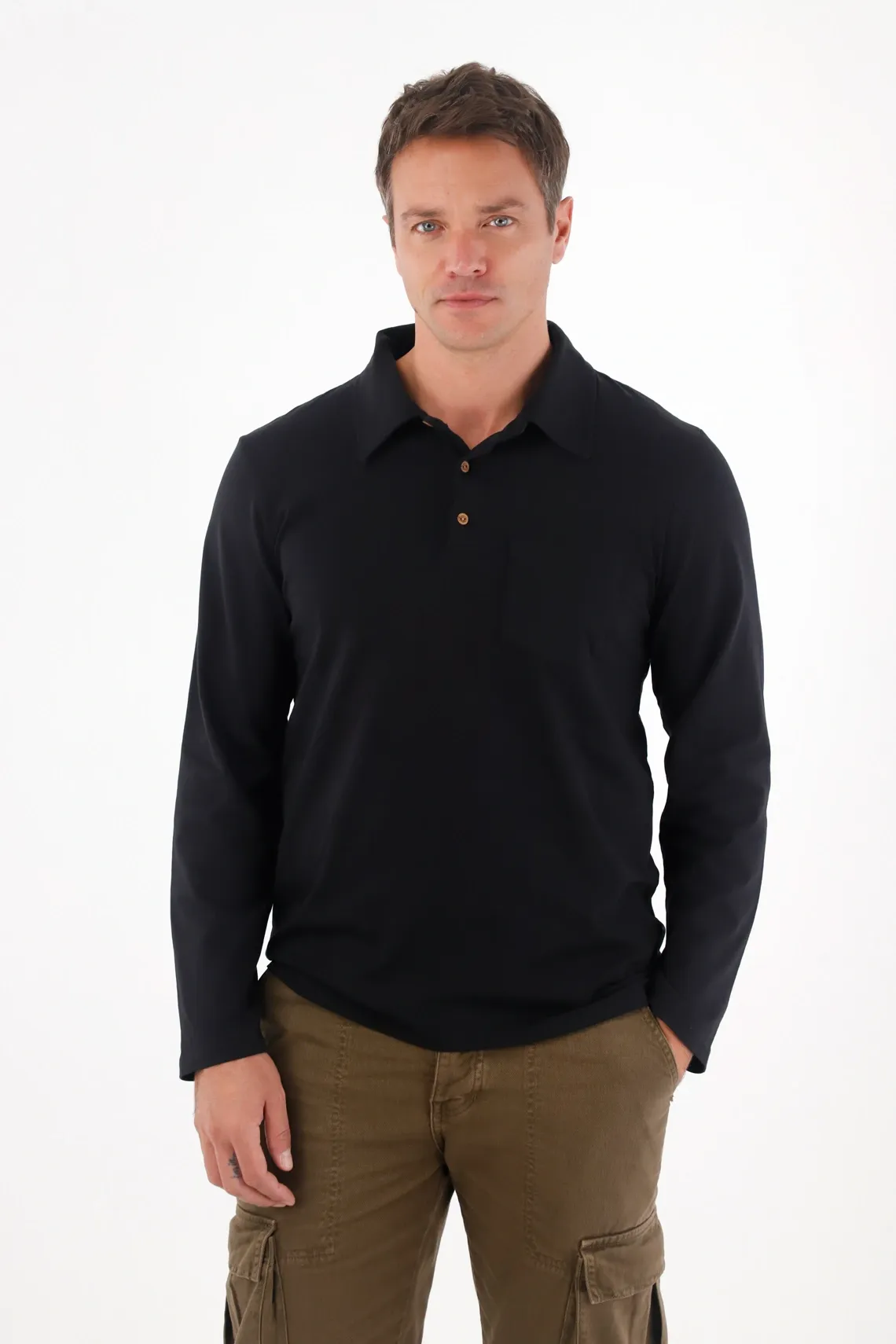 Camiseta de cuello polo negra para hombre