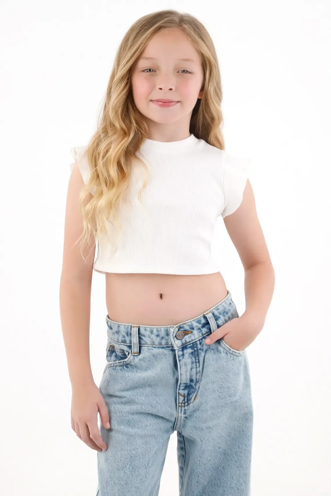 Camiseta manga sisa con bolero crudo para niña