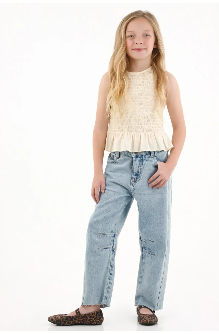 Jean Horseshoe tono claro azul para niña