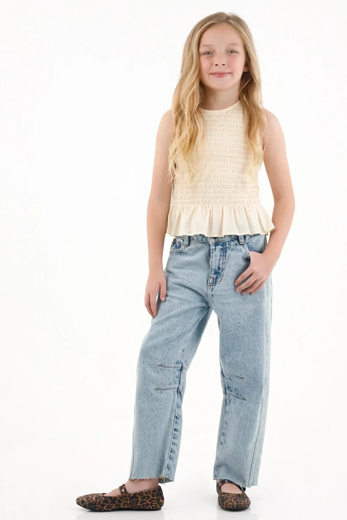 Jean Horseshoe tono claro azul para niña