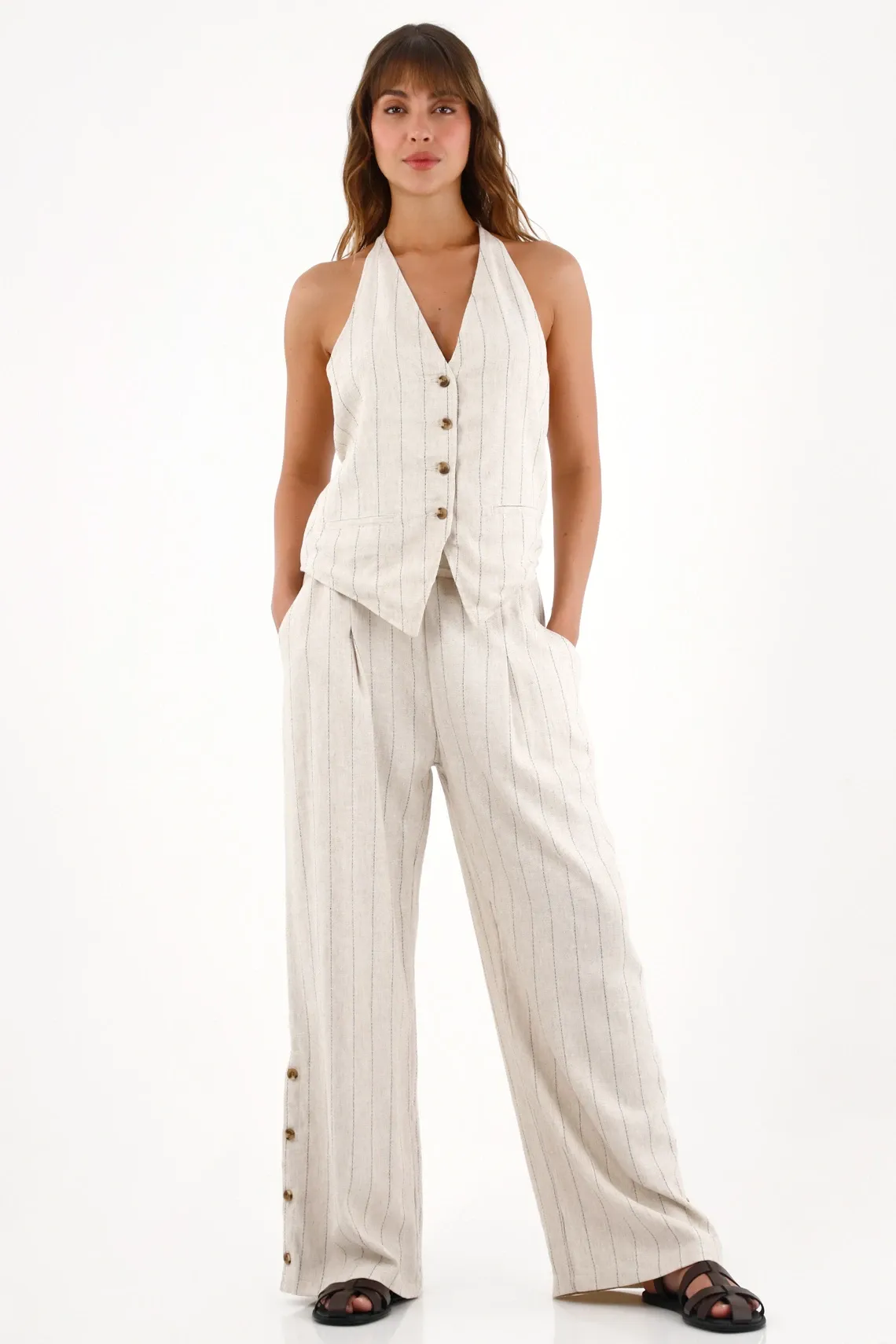 Pantalón Wide Leg a rayas gris para mujer