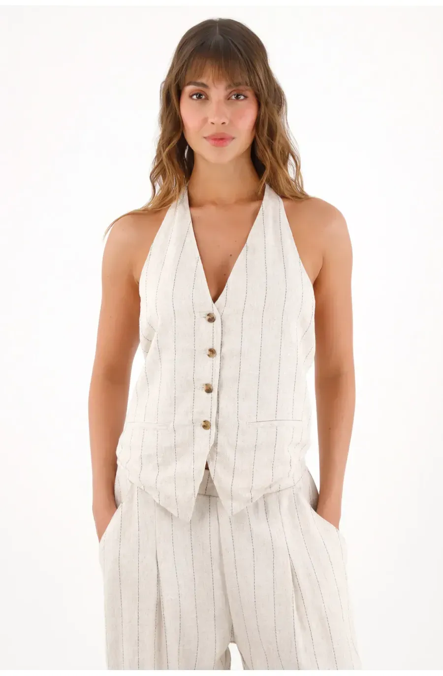 Camisa tipo chaleco con diseño a rayas para mujer