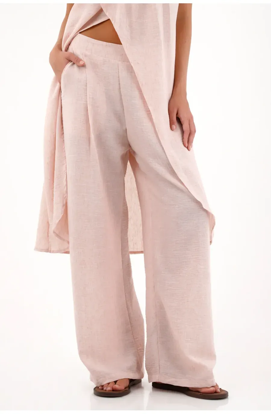 Pantalón Recto con pretina elástica rosado para mujer