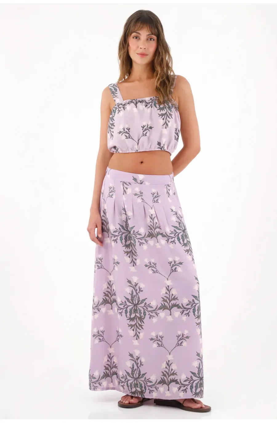 Camisa crop estampada con detalle fruncido para mujer