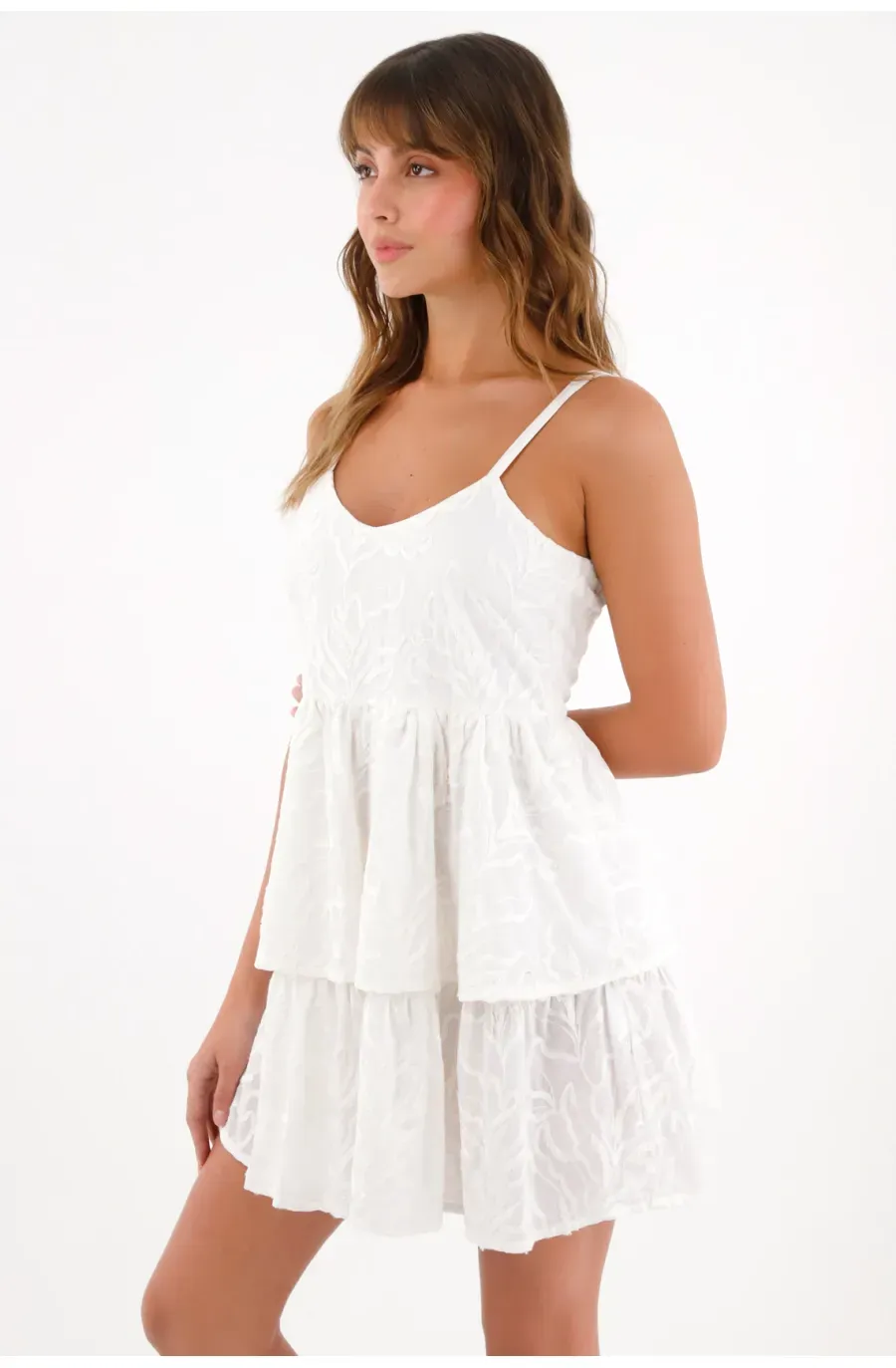 Vestido corto con diseño de flores crudo para mujer