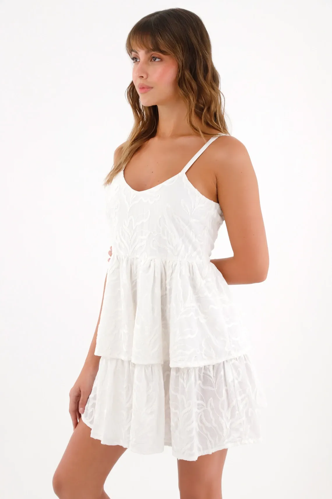 Vestido corto con diseño de flores crudo para mujer