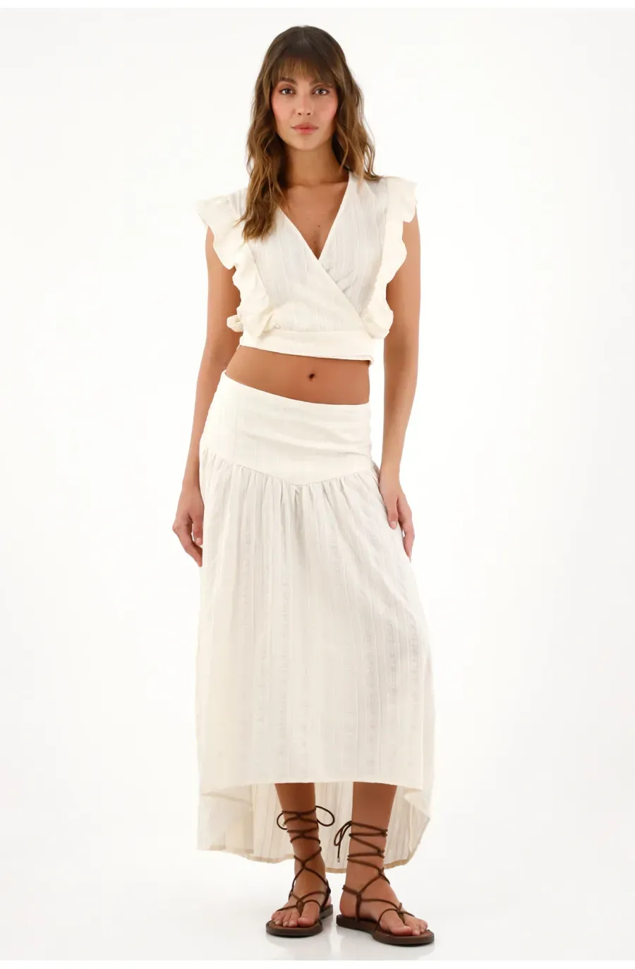 Camisa crop manga sisa crudo para mujer