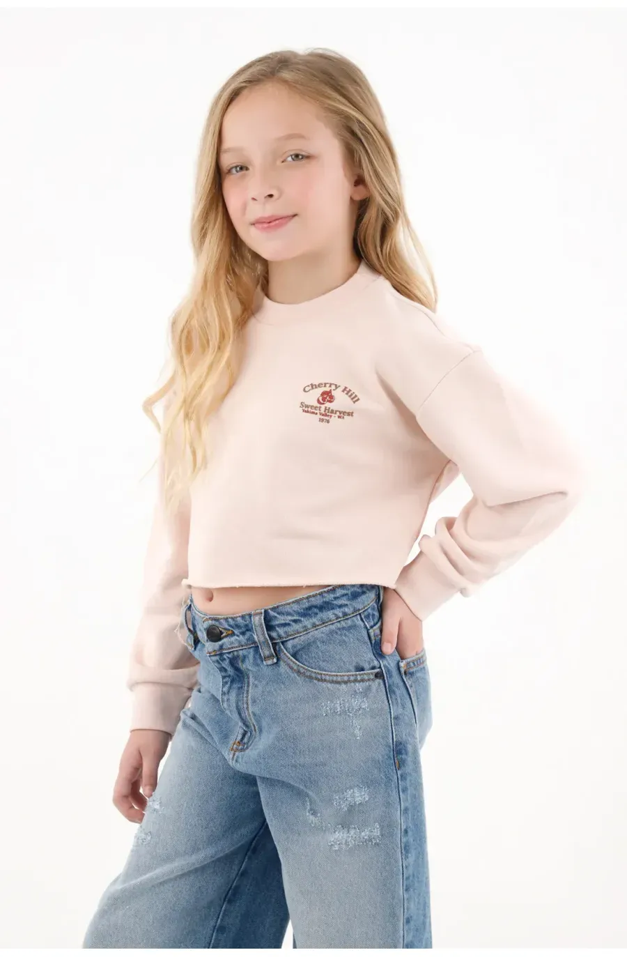 Buzo crop silueta Boxy rosado para niña