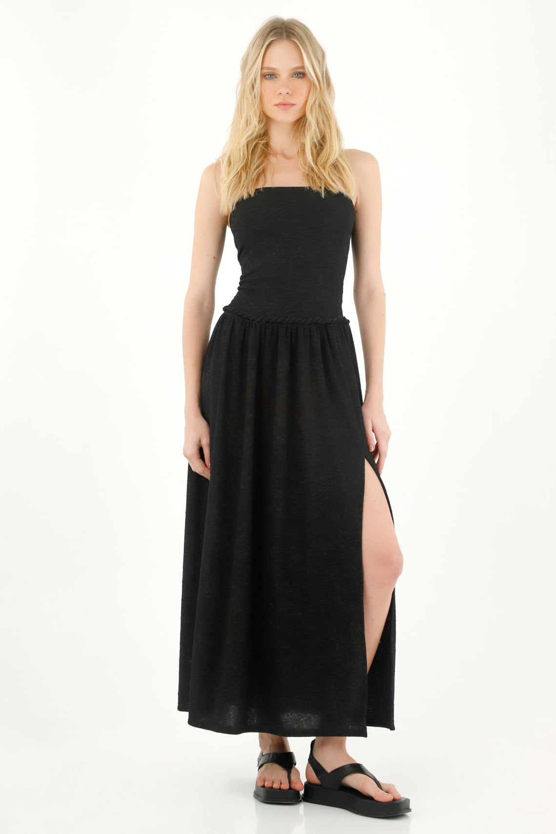 Vestido largo strapless negro para mujer