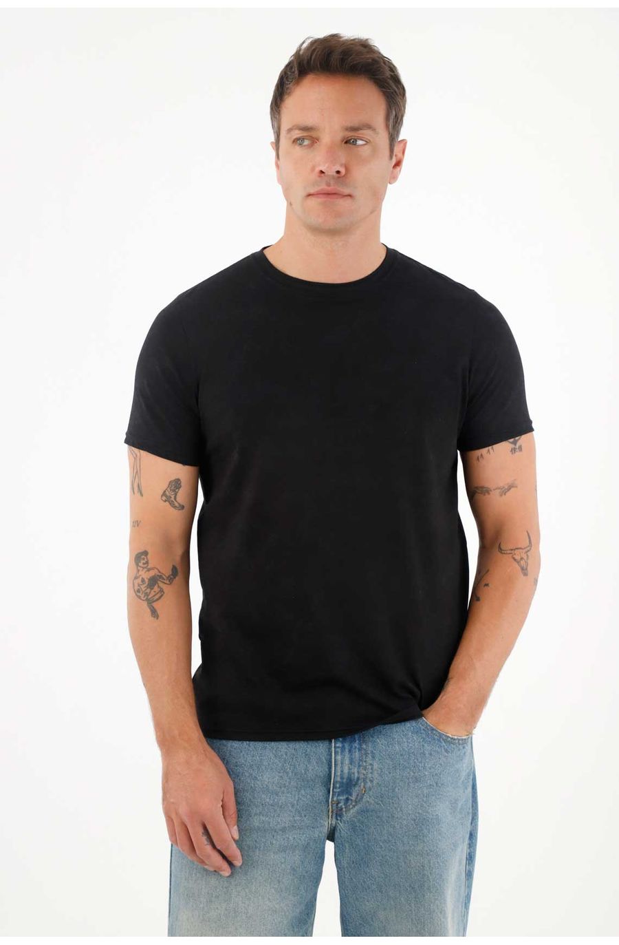 Camiseta básica de tacto suave negra para hombre