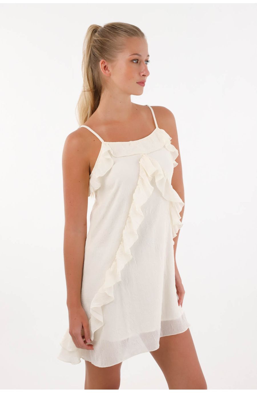 Vestido corto con boleros crudo para mujer