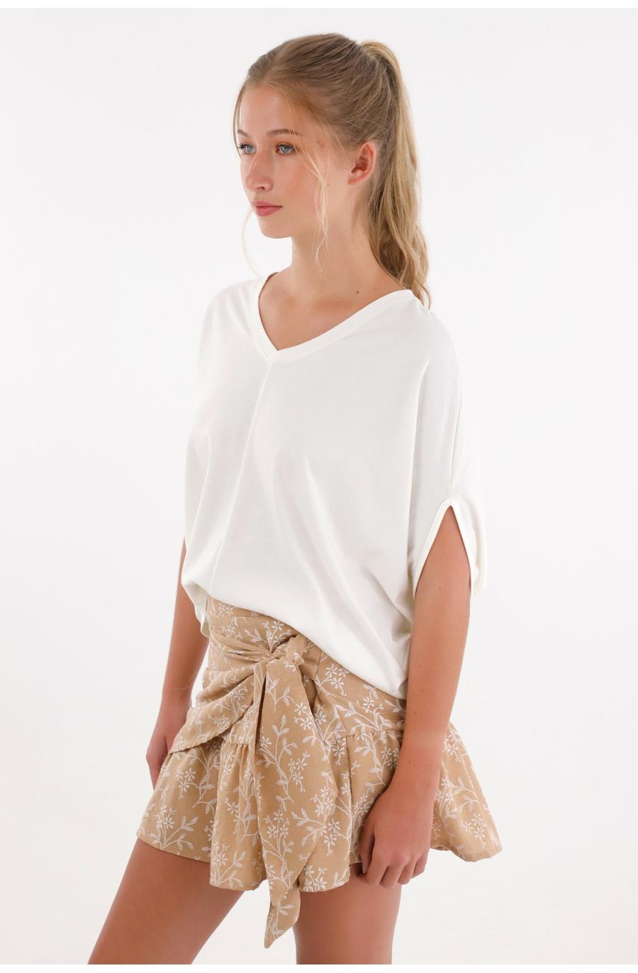 Camiseta manga 3/4 oversize crudo para mujer
