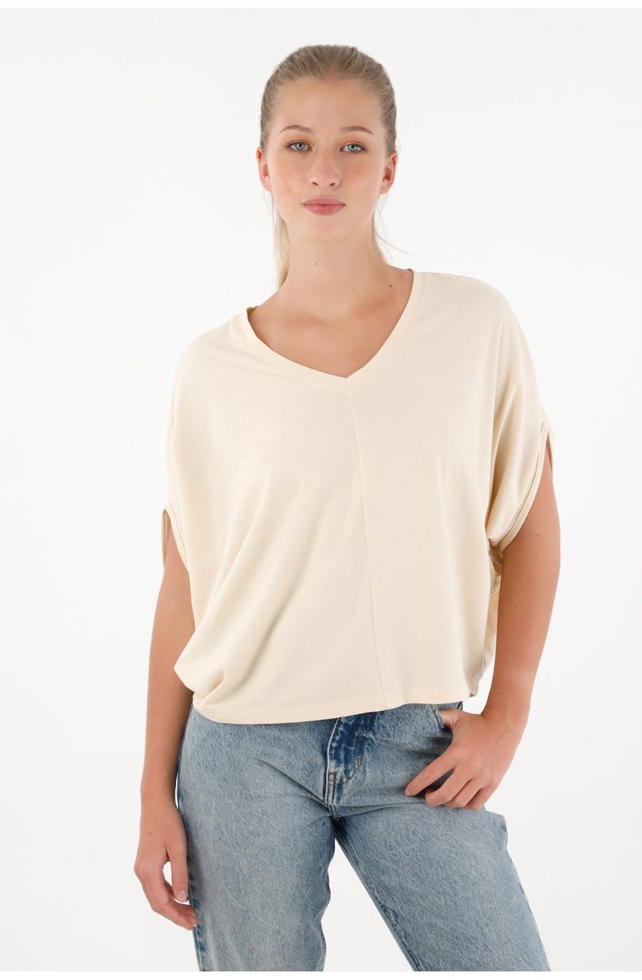 Camiseta manga 3/4 oversize crudo para mujer