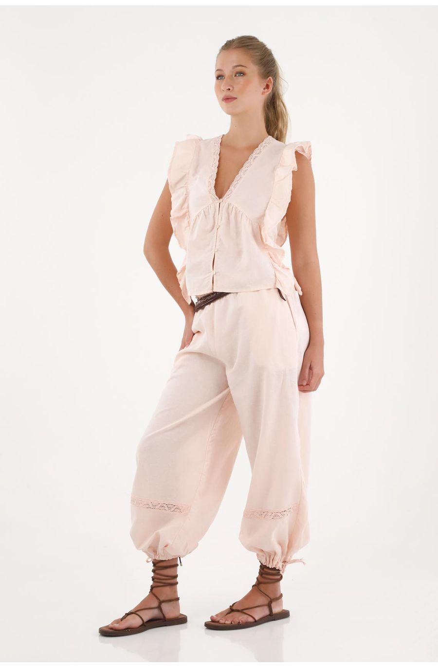 Pantalón abombachado rosado para mujer