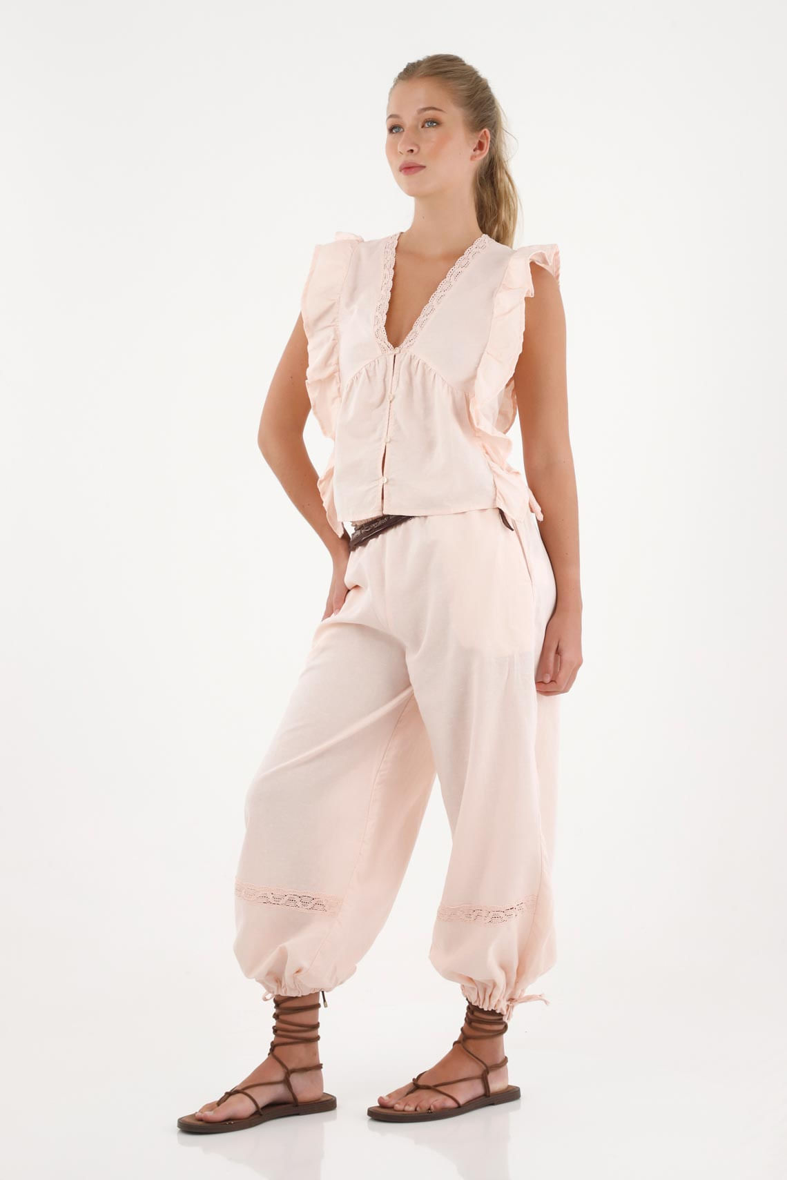 Pantalón abombachado rosado para mujer