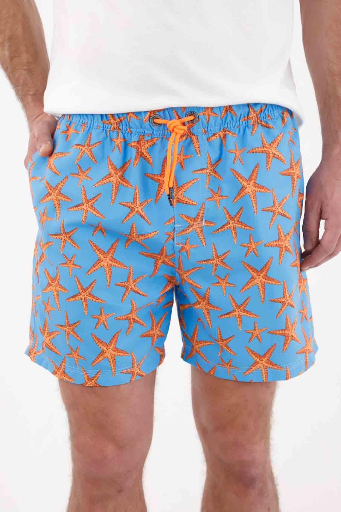 Pantaloneta de baño estampado de estrellas marinas para hombre