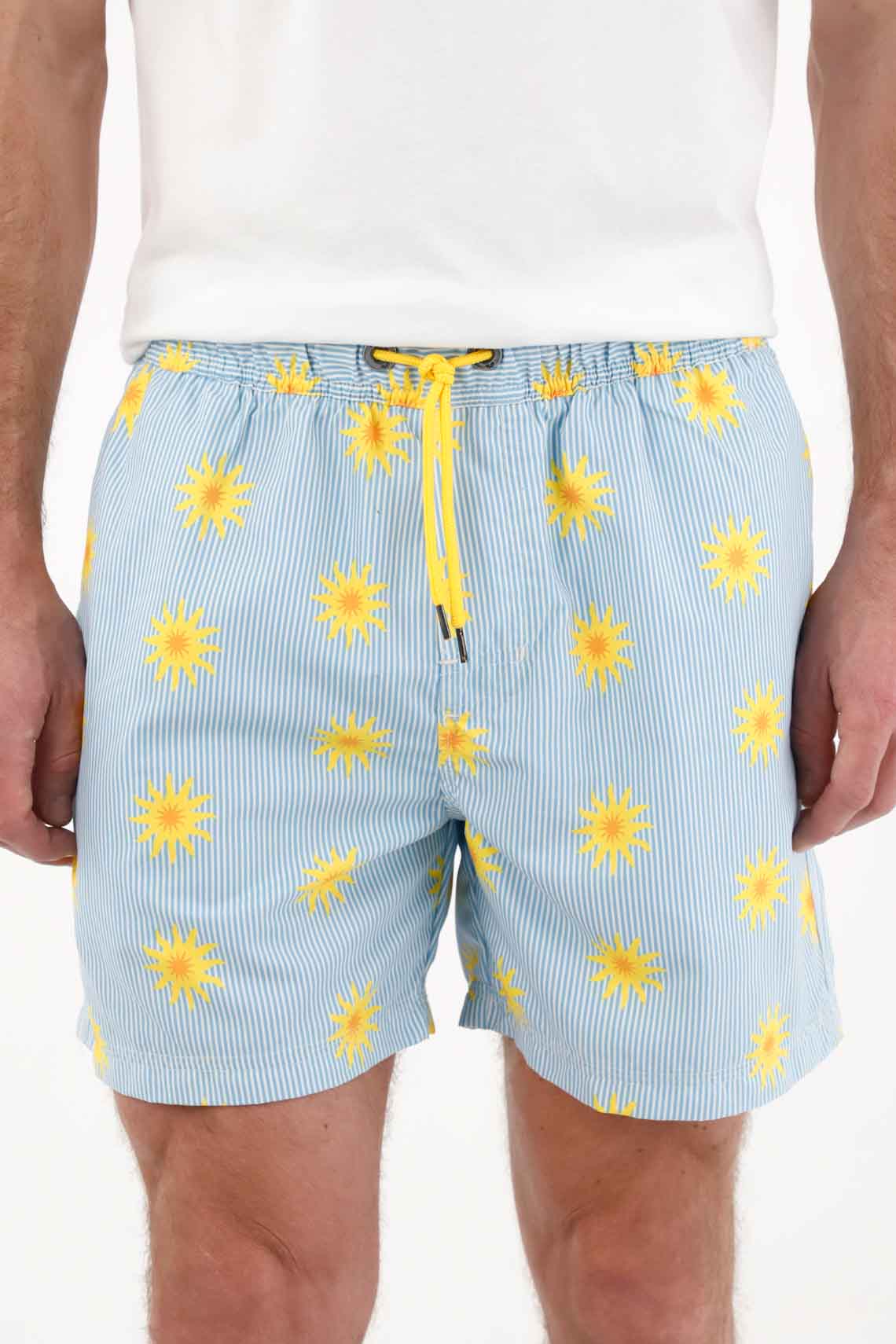 Pantaloneta de baño estampado de soles para hombre