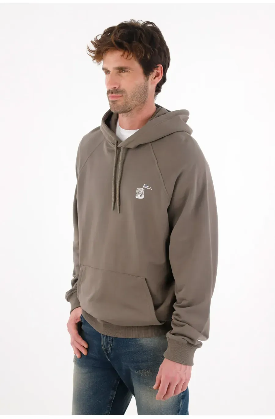 Buzo tipo hoodie estampado gris para hombre